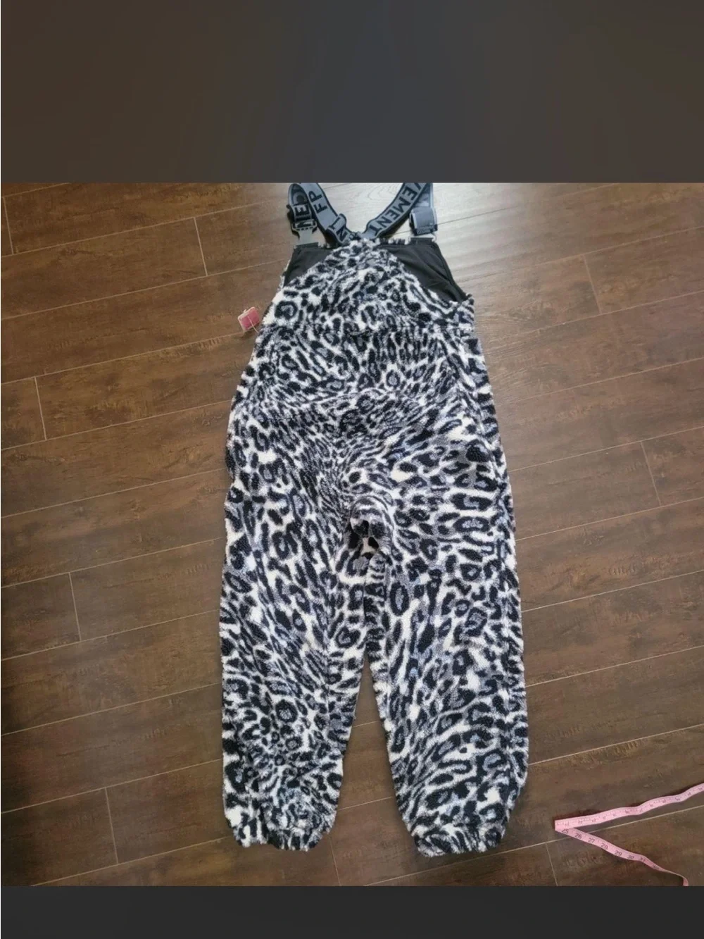 Free People Black & White Leopard Fleece Jumpsuit